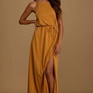 Lulus: Vacation is Calling Orange Halter Maxi Dress, Size Small